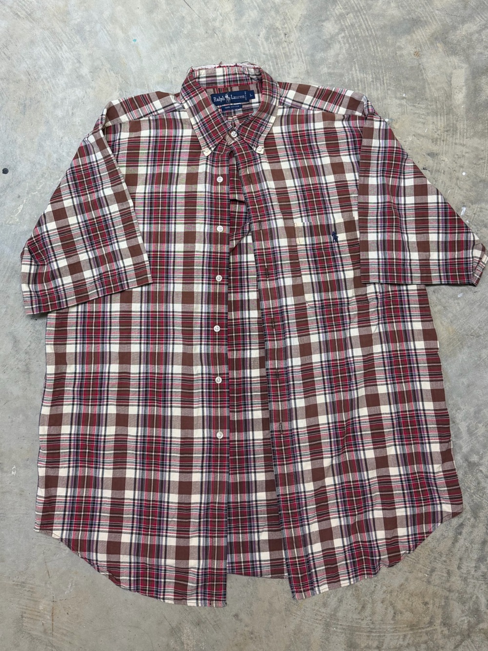 Ralph Lauren Short-Sleeve Plaid Button-Down Shirt in Brown and Red
